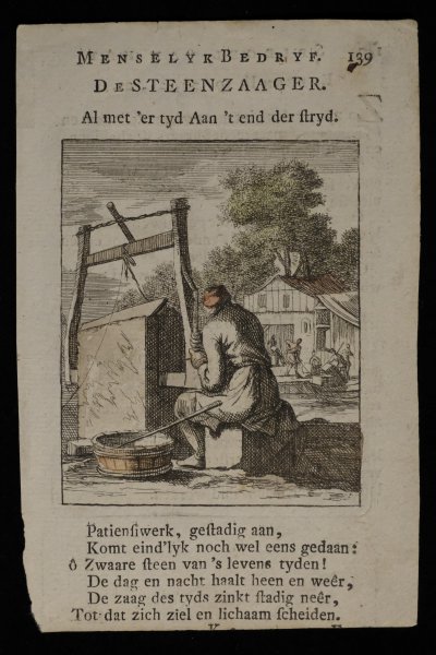 Jan Luiken - Menselyk Bedryf: De Steenzaager, Copper engraving by Jan Luiken
