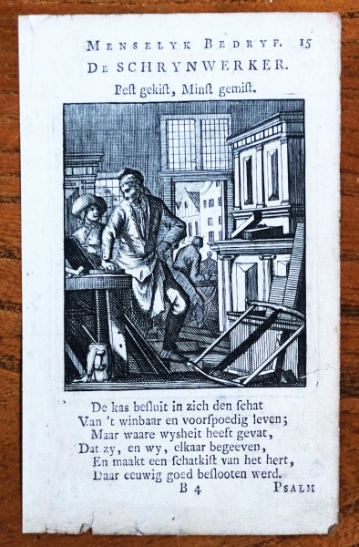 Jan Luiken - Menselyk Bedryf: De Schrynwerker, Copper engraving by Jan Luiken