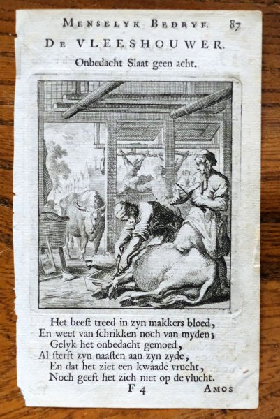 Jan Luiken - Copper engraving van Menselyk Bedryf De vleeshouwer engraved by Jan Luiken